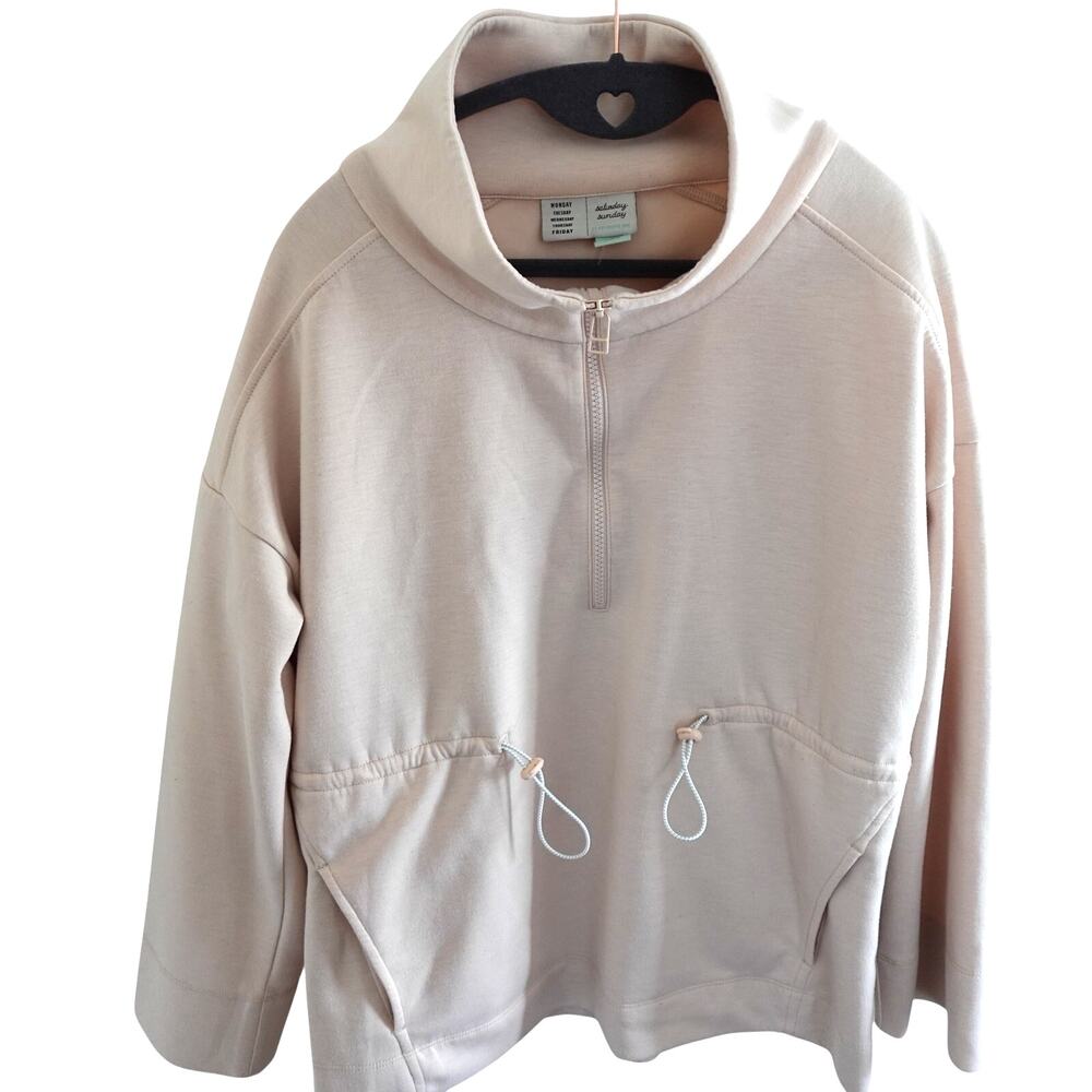 Saturday Sunday Anthropologie Freesia Quarter Zip Cinch Waist Pullover XS Preppy